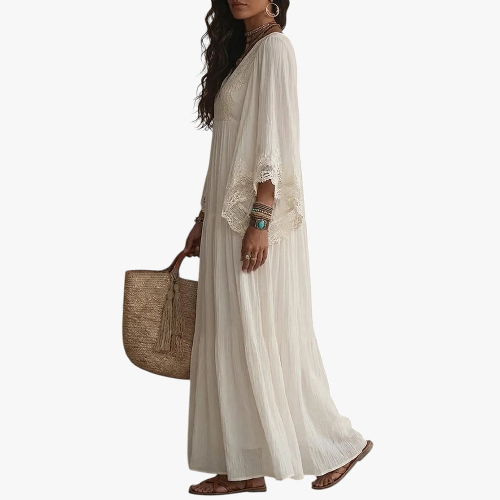 Dame Boheme Maxi Sommerkjole med Løs Pasform og Blonde