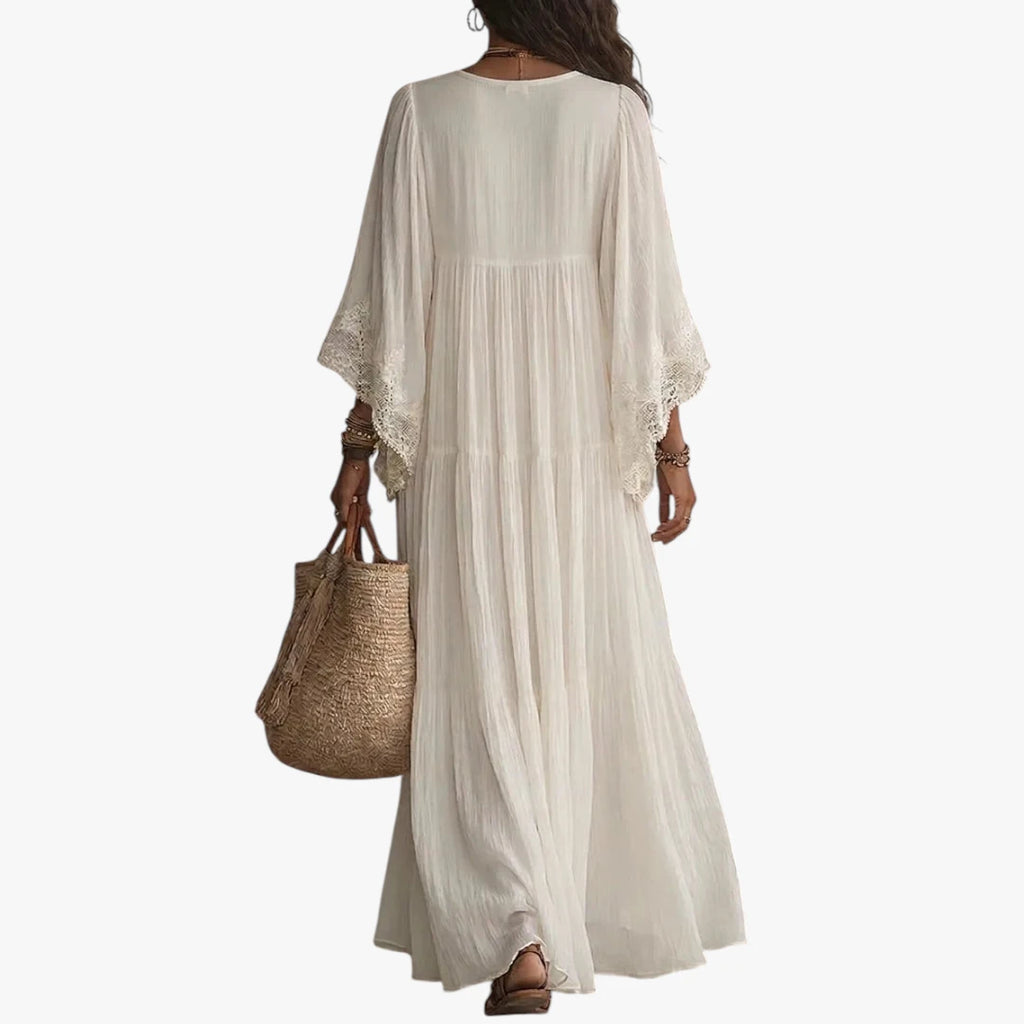 Dame Boheme Maxi Sommerkjole med Løs Pasform og Blonde