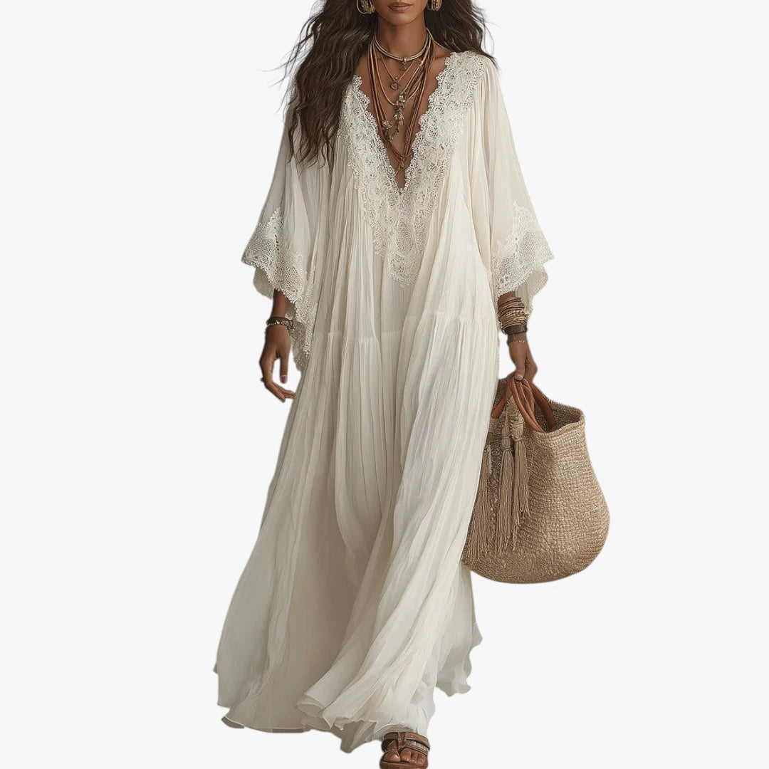 Dame Boheme Maxi Sommerkjole med Løs Pasform og Blonde