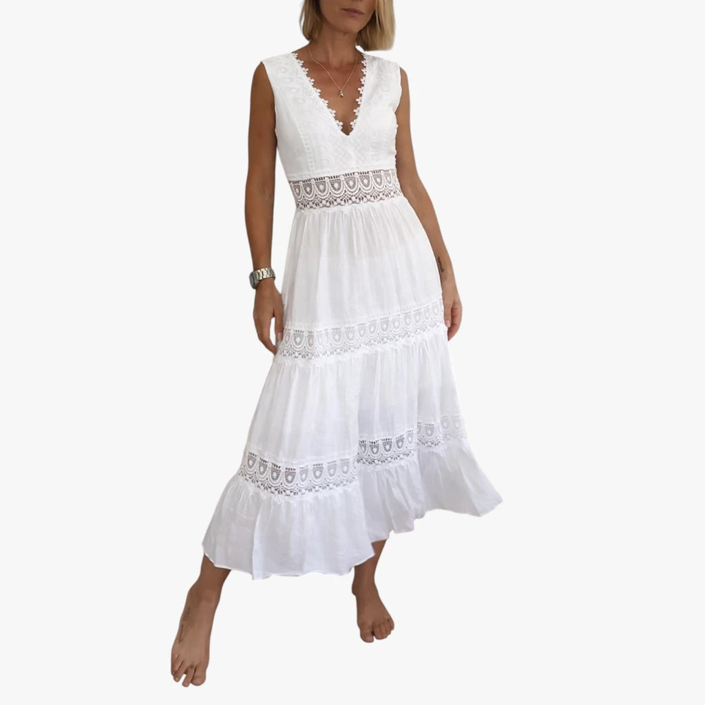 Dame Boheme Midi Sommerkjole med Åben Ryg