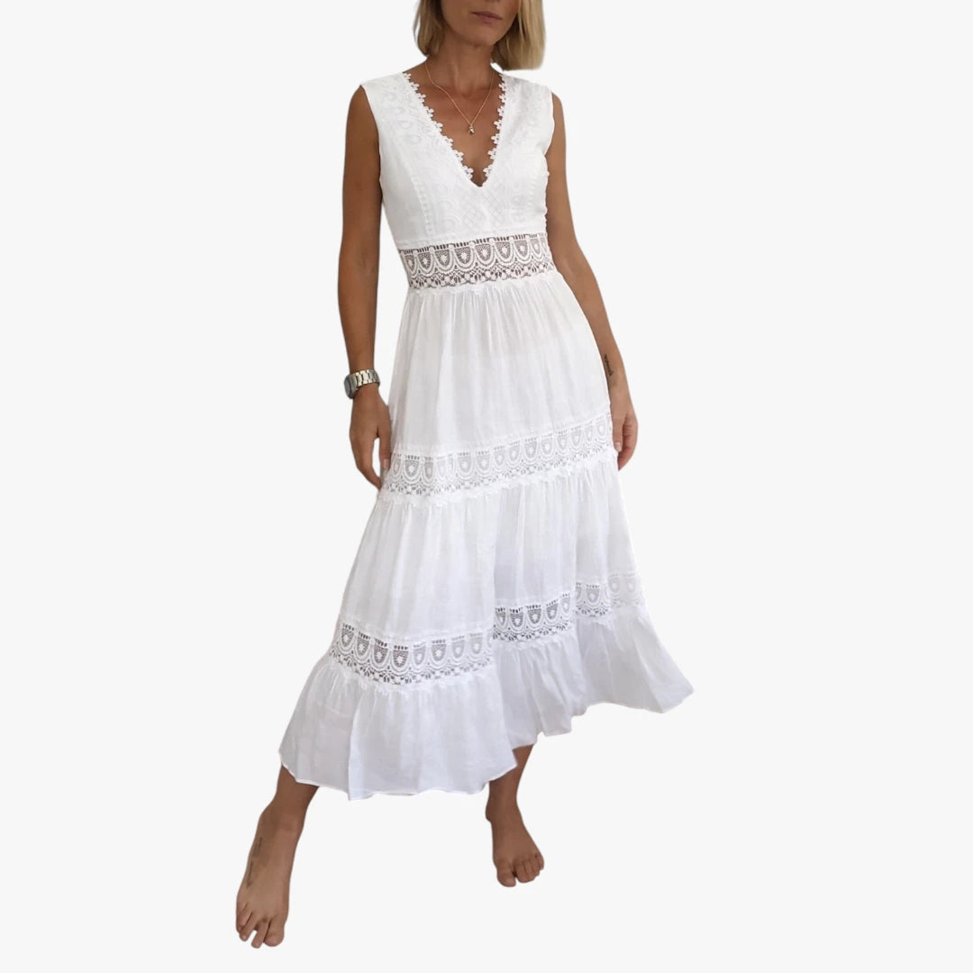 Dame Boheme Midi Sommerkjole med Åben Ryg