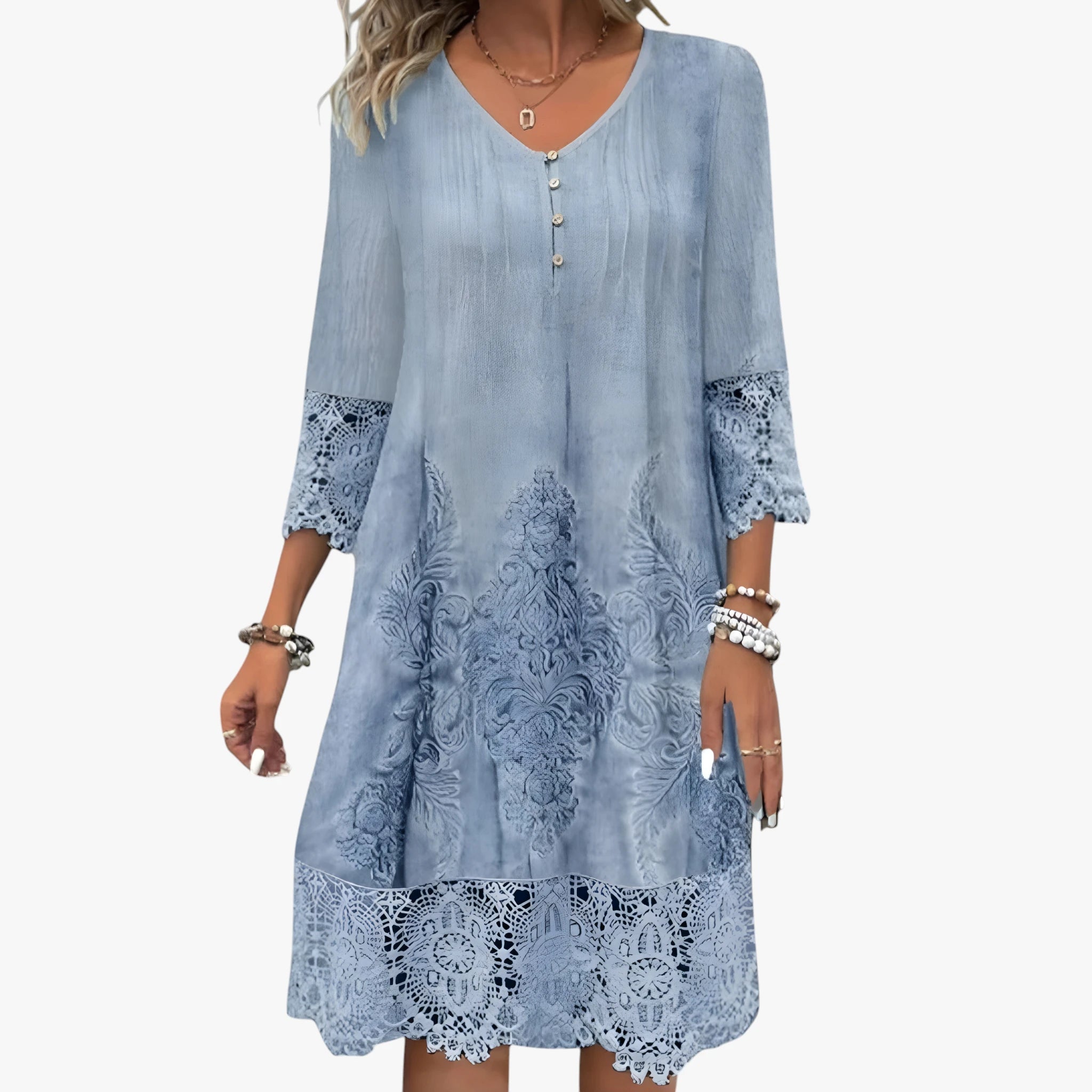 Dame Boheme Midi Sommerkjole med Blonder