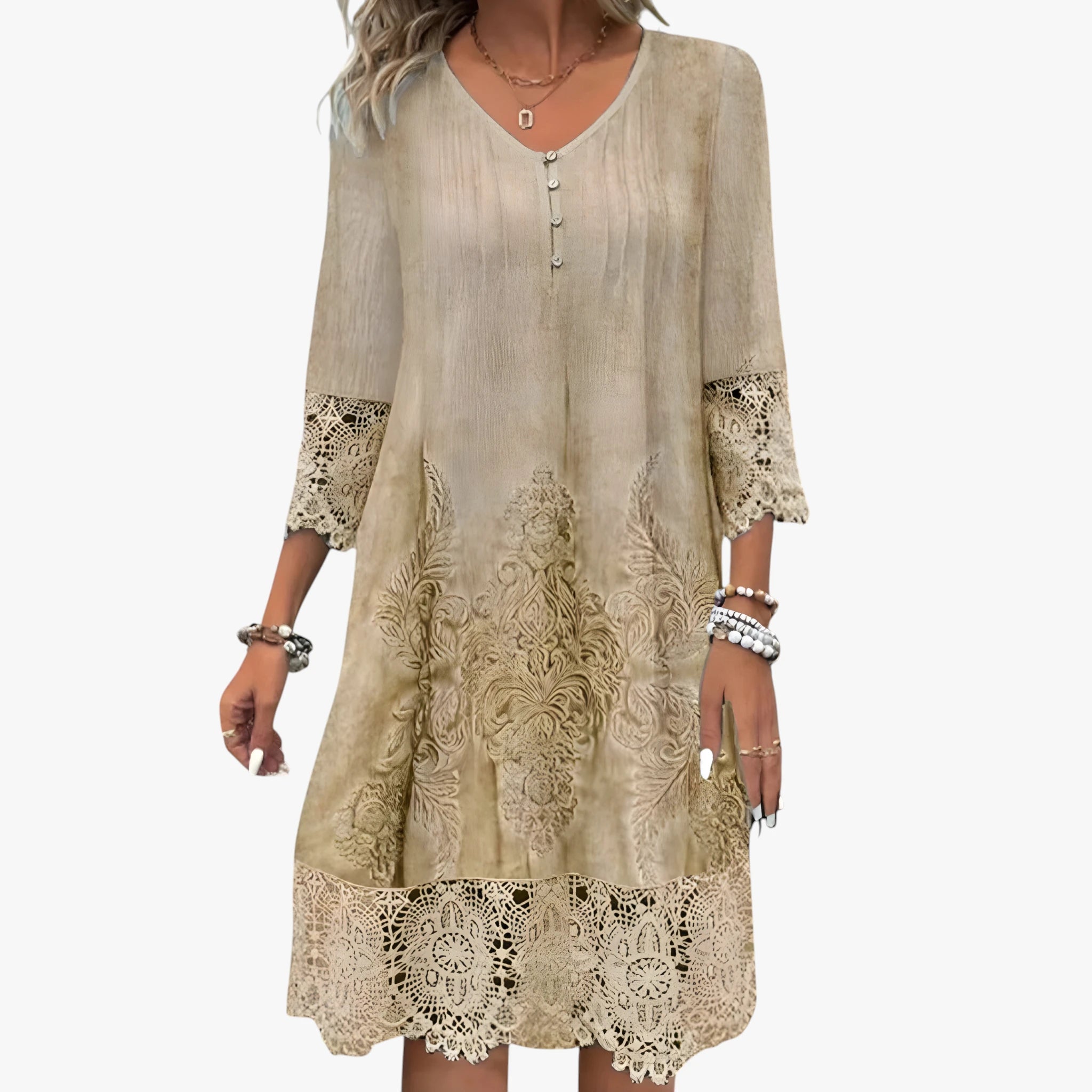 Dame Boheme Midi Sommerkjole med Blonder