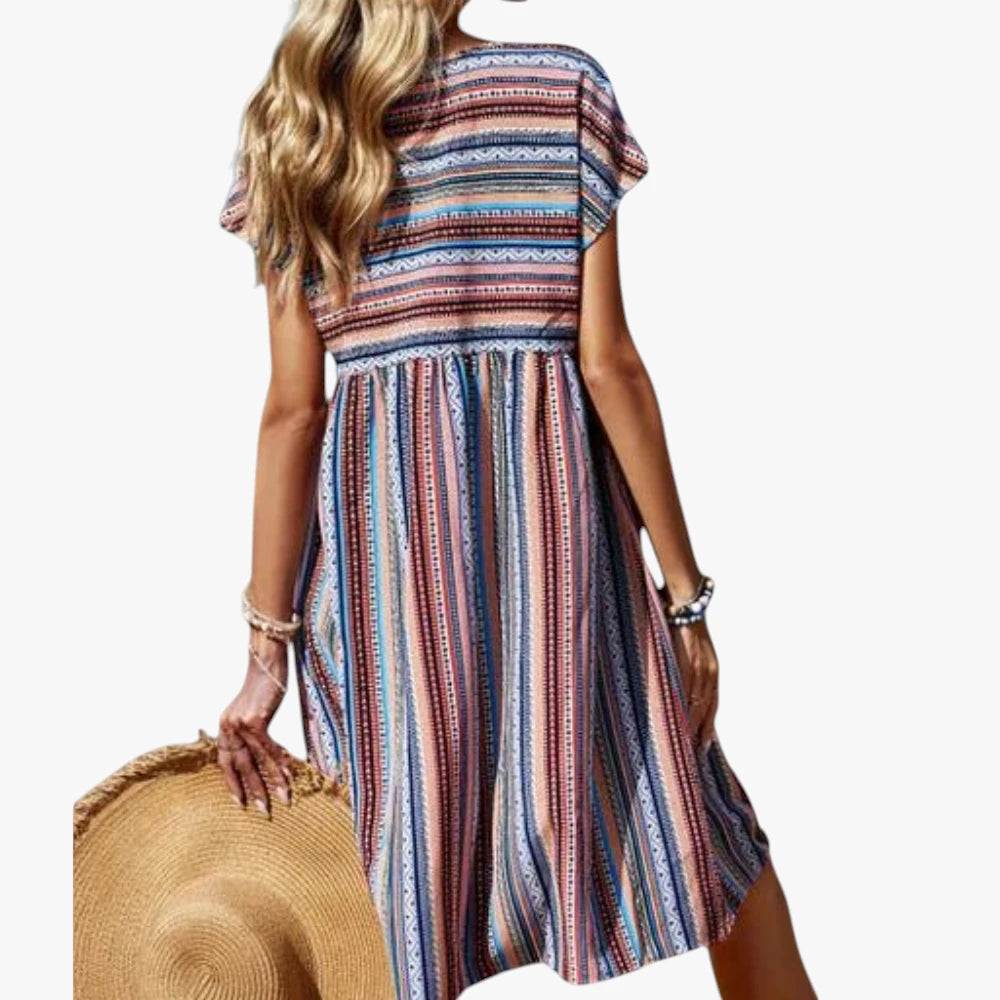 Dame Boheme Mini Sommerkjole med Smock og V-hals