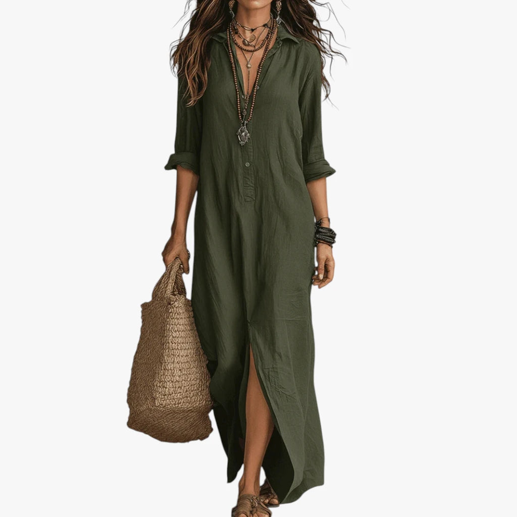 Dame Boho Maxi Sommerkjole med Knapper