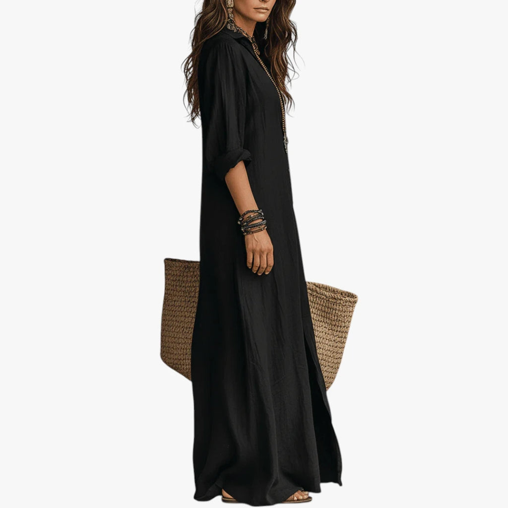 Dame Boho Maxi Sommerkjole med Knapper