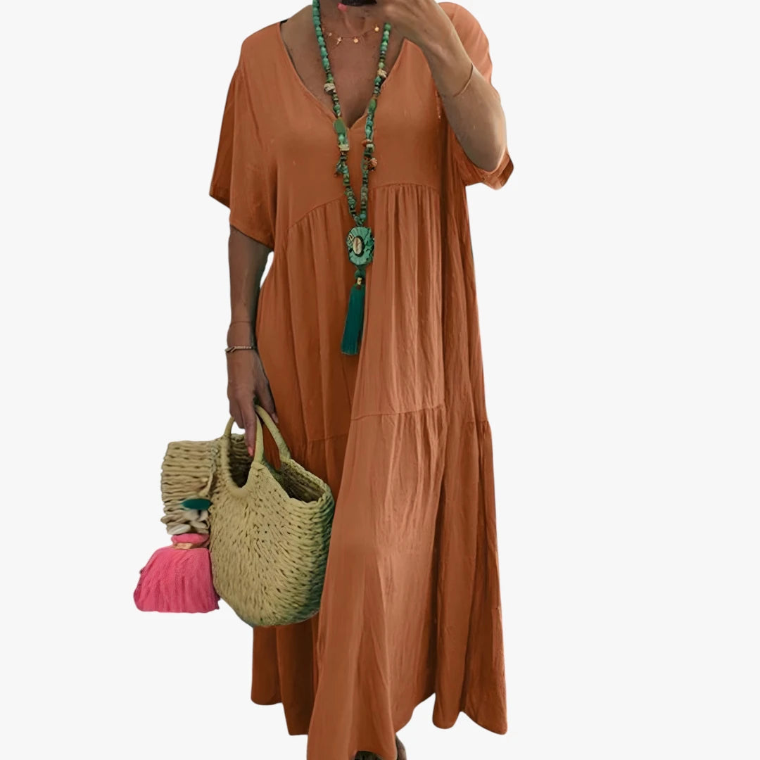 Dame Boho Maxi Sommerkjole med V-hals