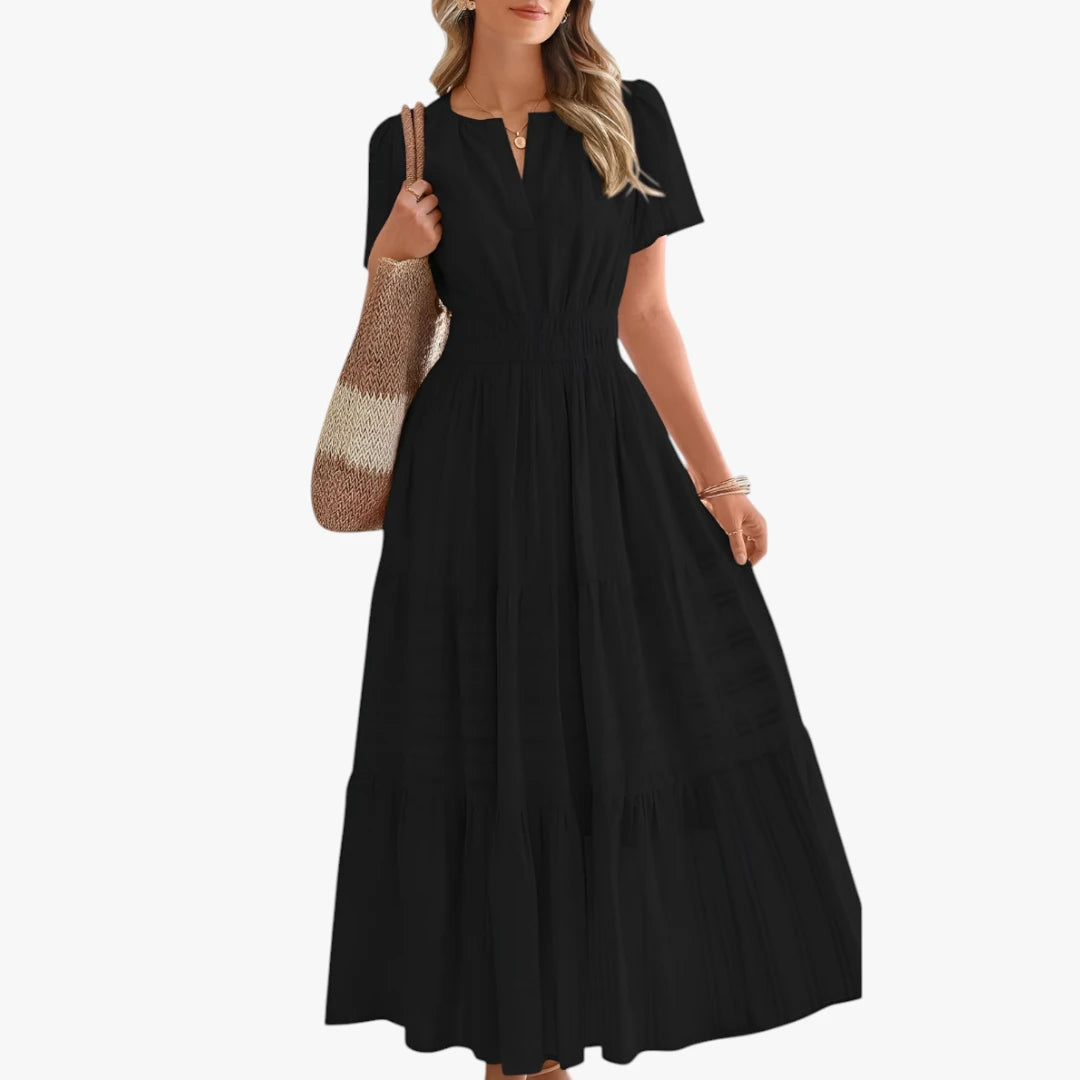 Dame Boho Midi Sommerkjole med Smock Detalje
