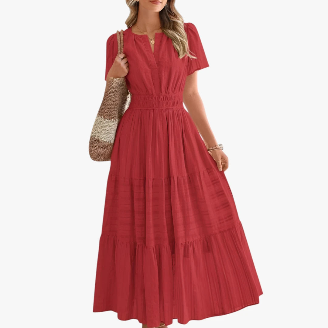 Dame Boho Midi Sommerkjole med Smock Detalje
