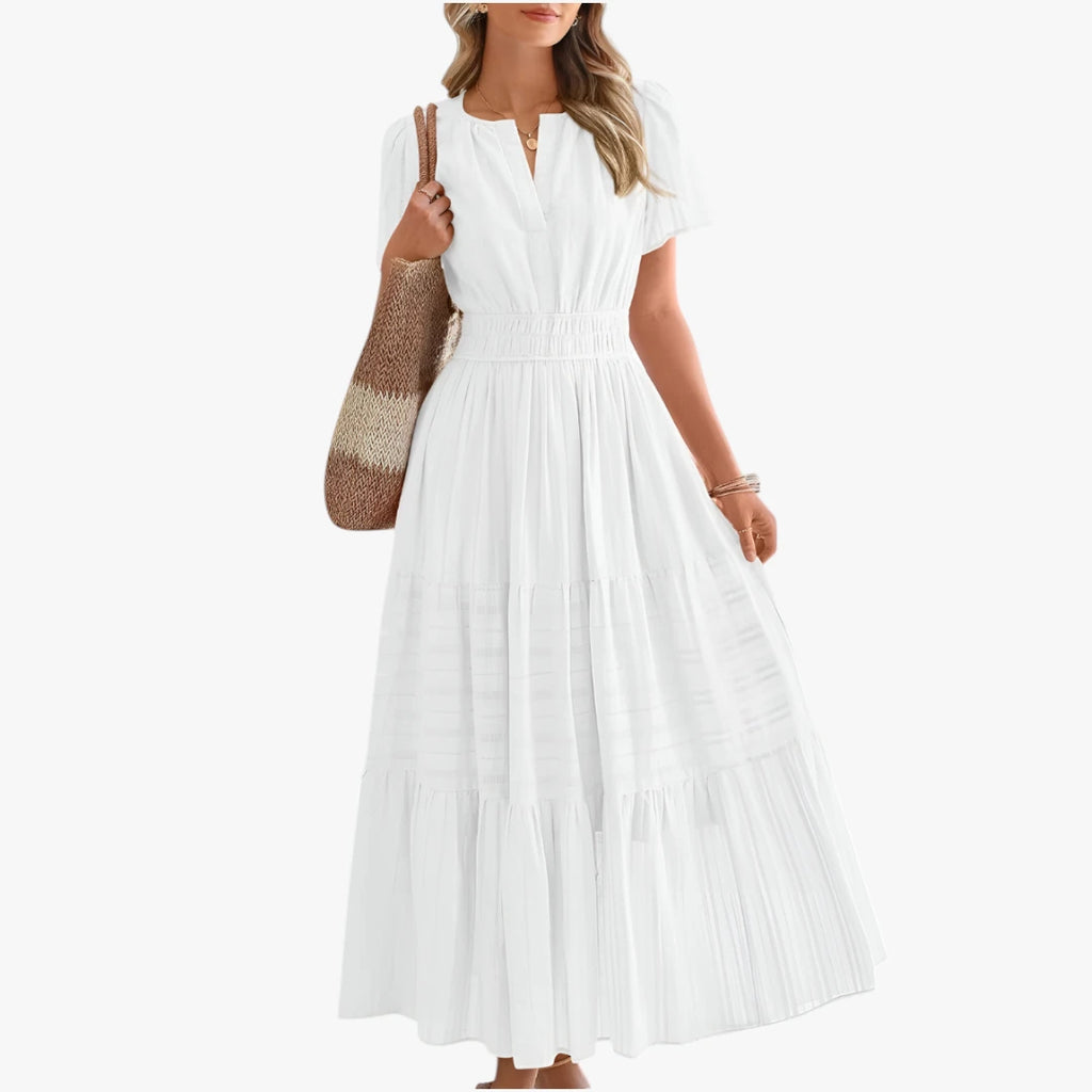 Dame Boho Midi Sommerkjole med Smock Detalje