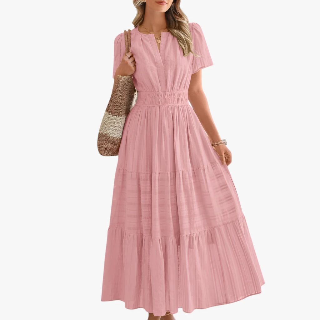 Dame Boho Midi Sommerkjole med Smock Detalje