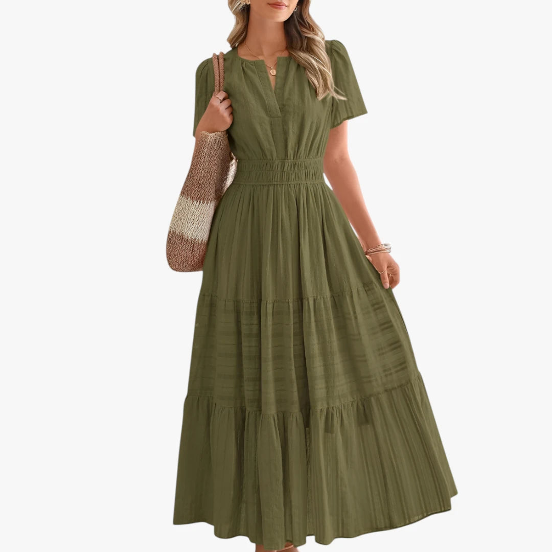 Dame Boho Midi Sommerkjole med Smock Detalje