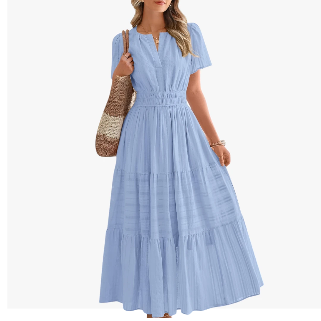 Dame Boho Midi Sommerkjole med Smock Detalje