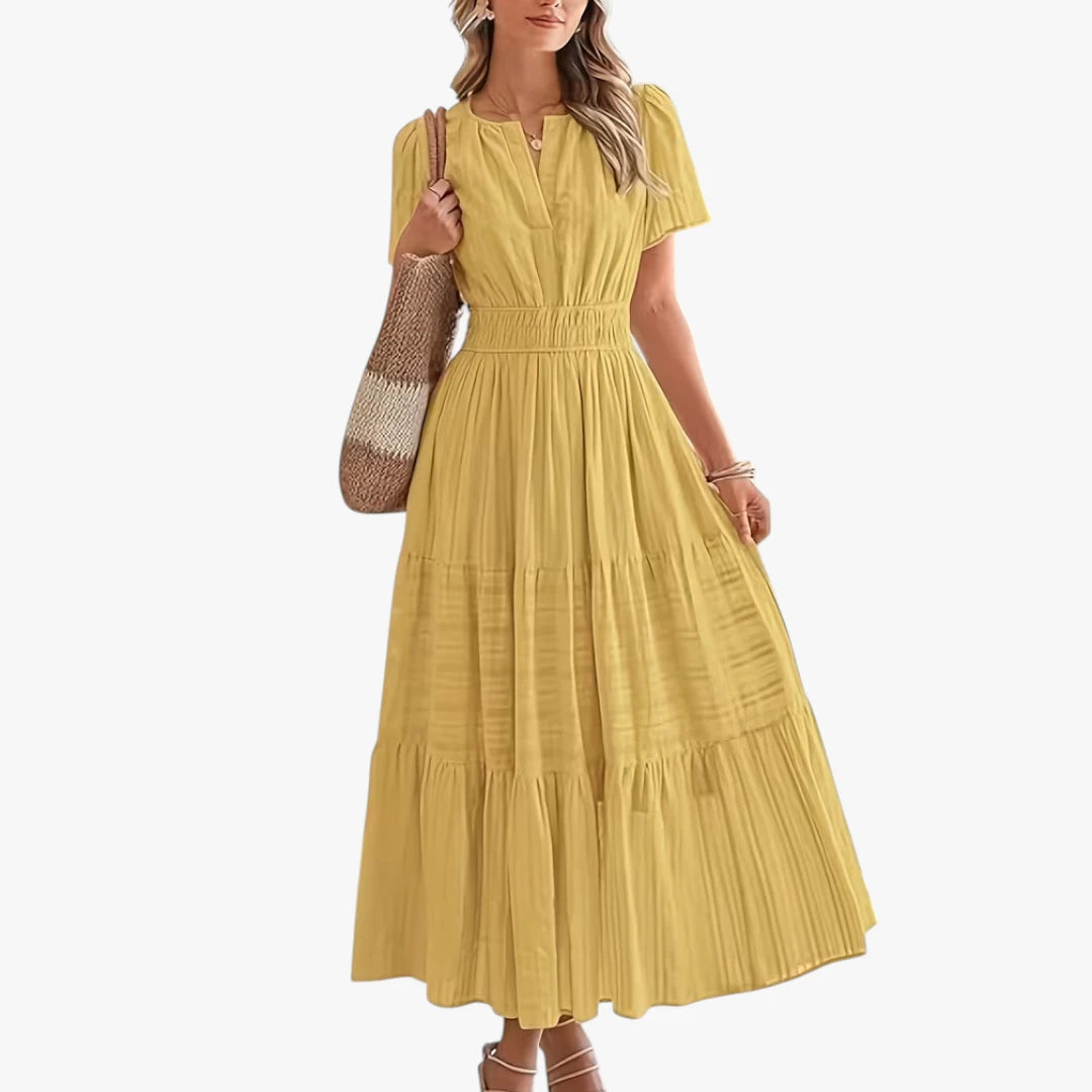 Dame Boho Midi Sommerkjole med Smock Detalje
