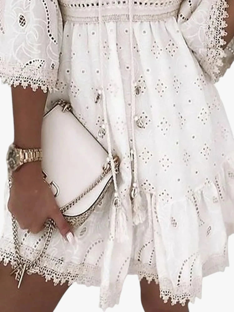 Dame Boho Mini Sommerkjole med Blonder