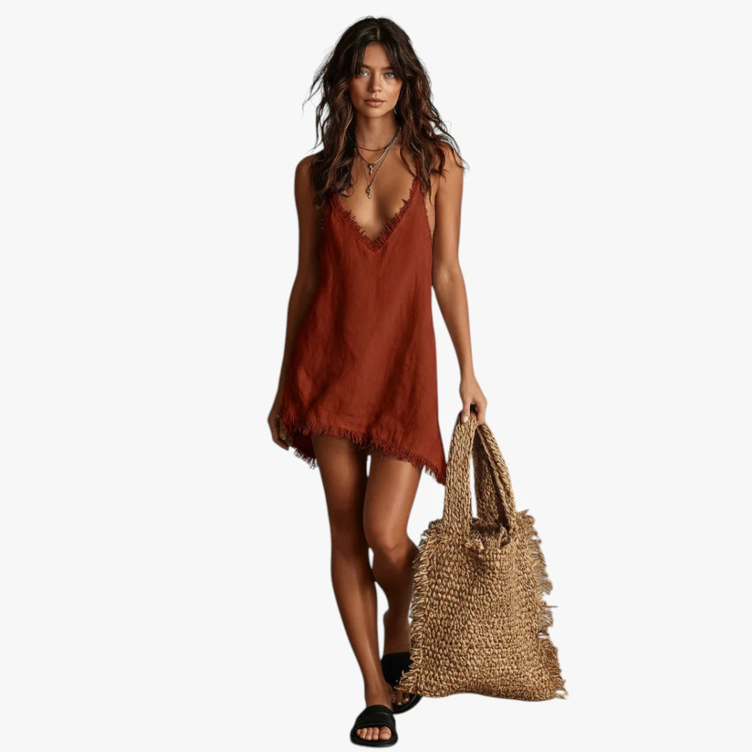 Dame Boho Mini Sommerkjole med Frynser
