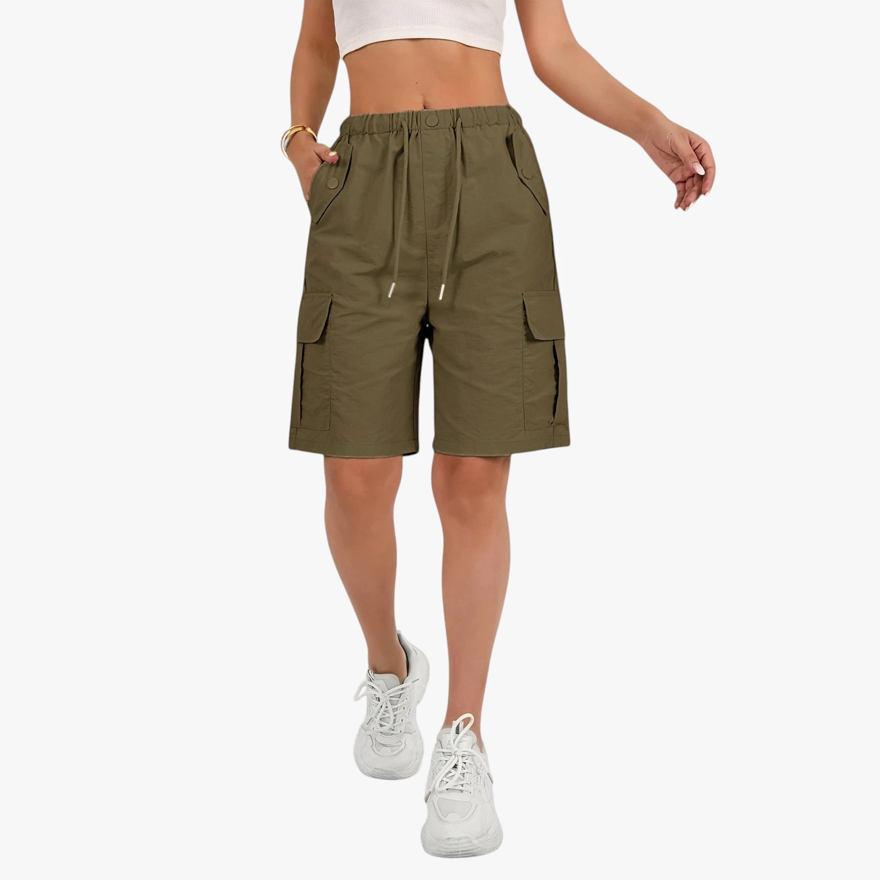 Dame Cargo Shorts med Snoretræk og Lommer