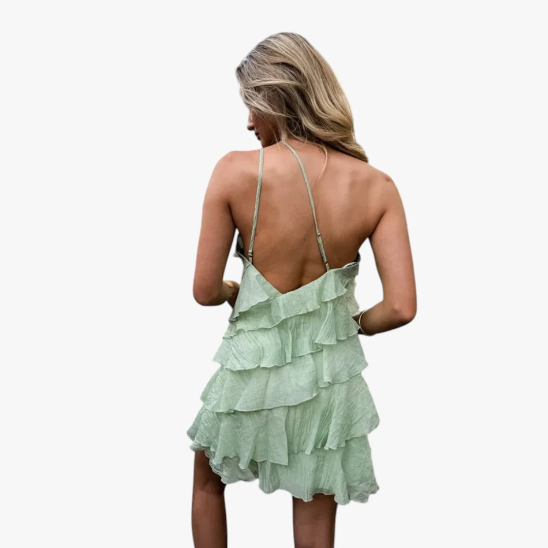 Dame Casual Mini Sommerkjole med Flæser