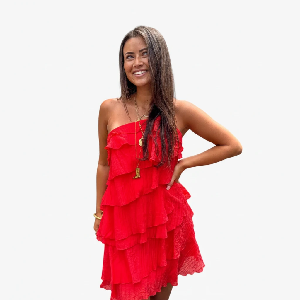 Dame Casual Mini Sommerkjole med Flæser