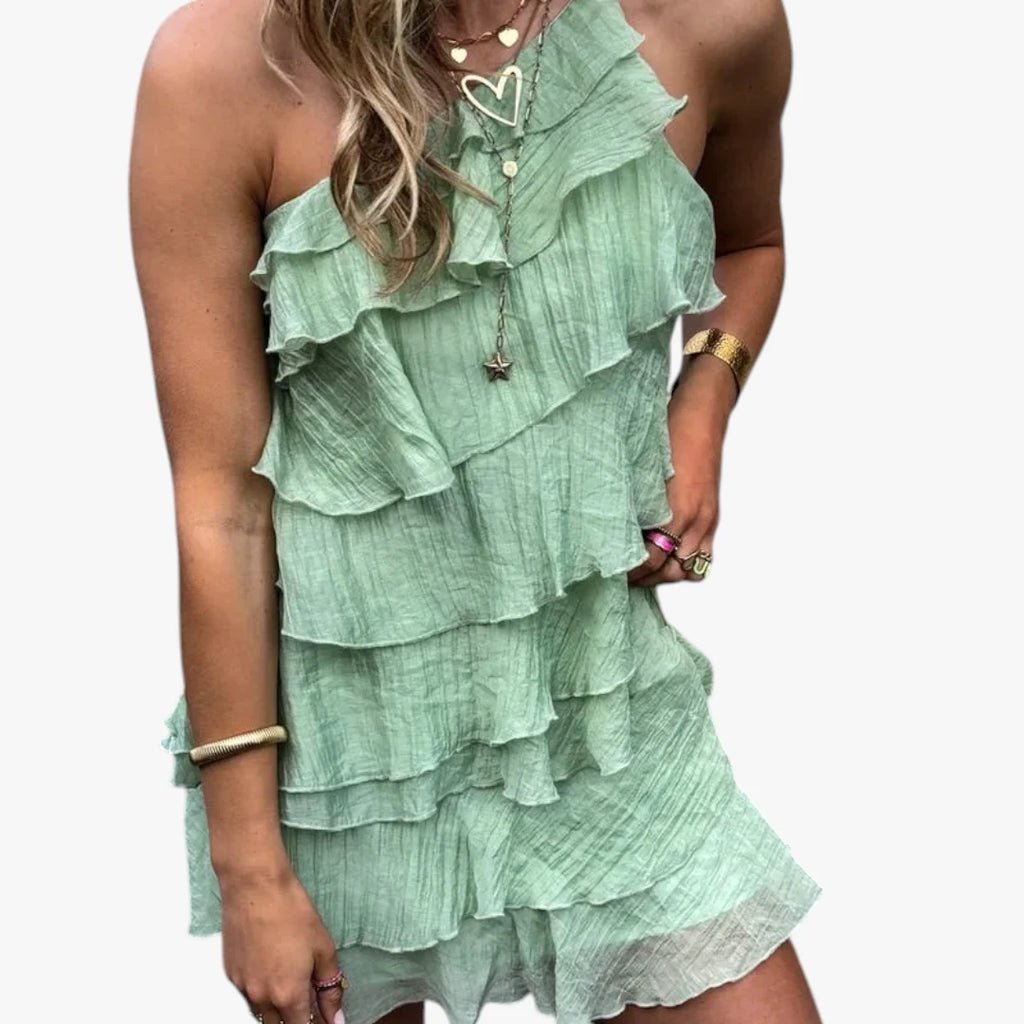 Dame Casual Mini Sommerkjole med Flæser