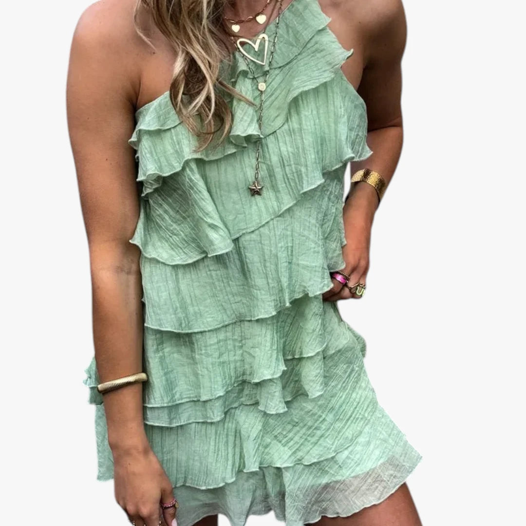 Dame Casual Mini Sommerkjole med Flæser