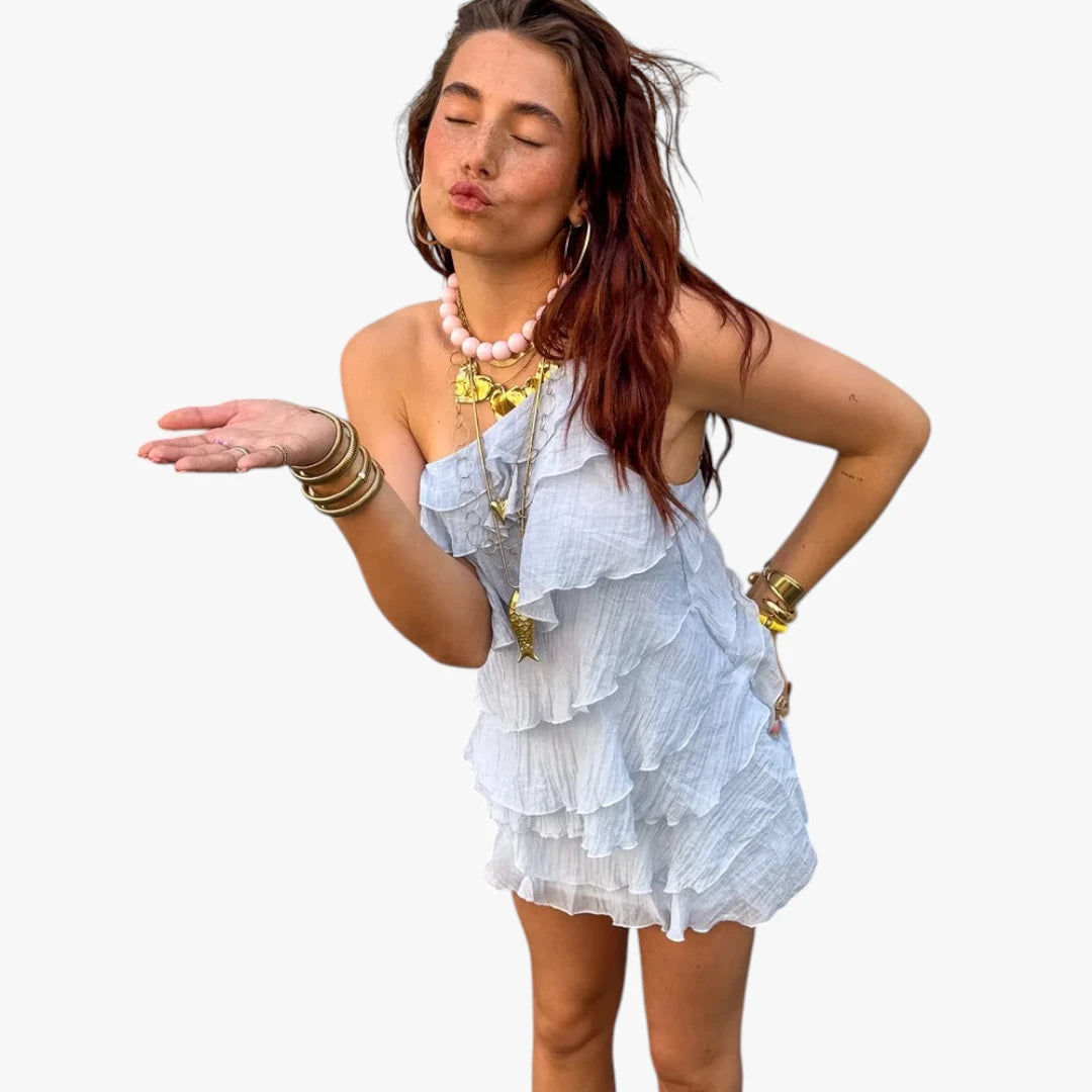 Dame Casual Mini Sommerkjole med Flæser