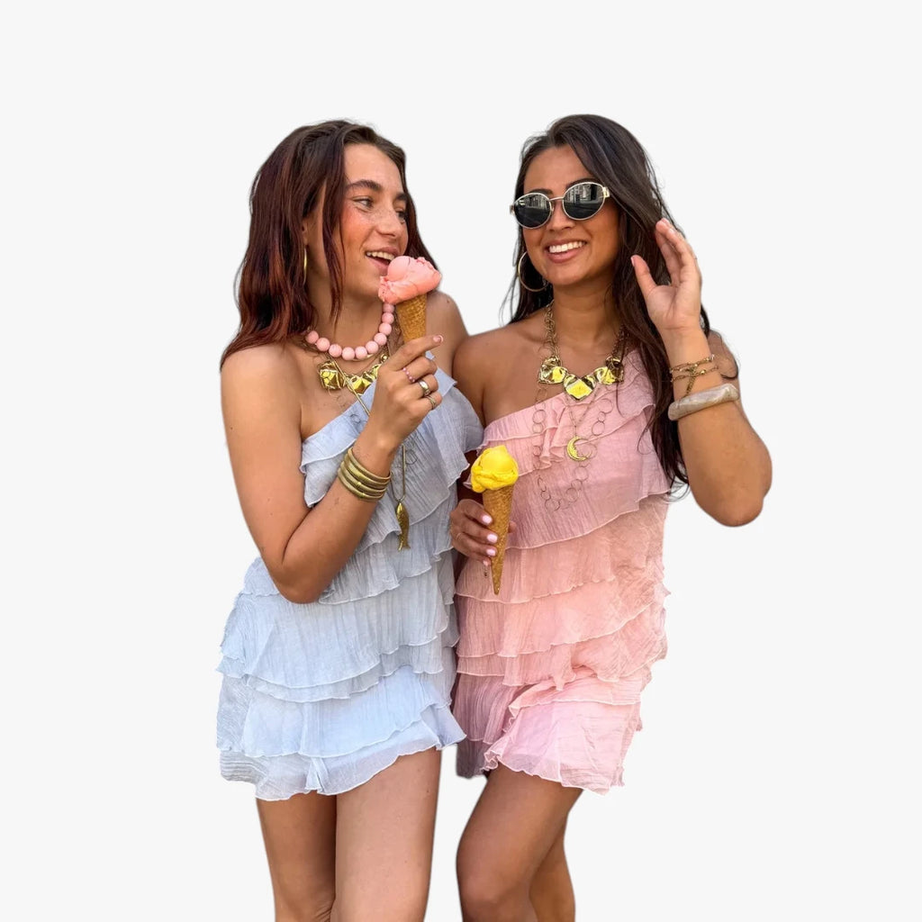 Dame Casual Mini Sommerkjole med Flæser