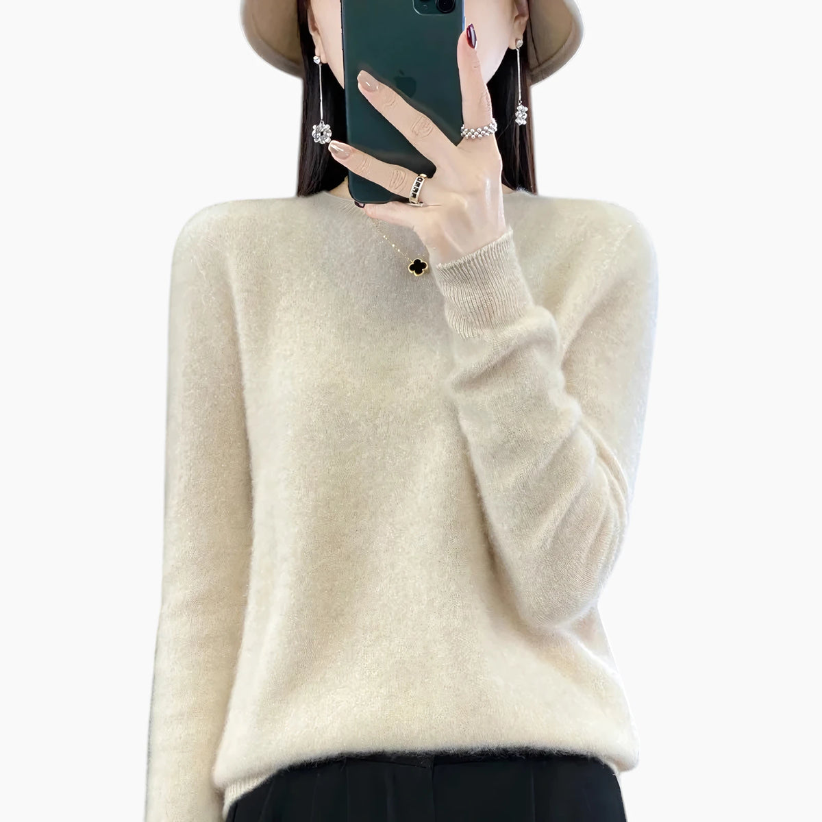 Dame Casual Sweater med Rund Hals