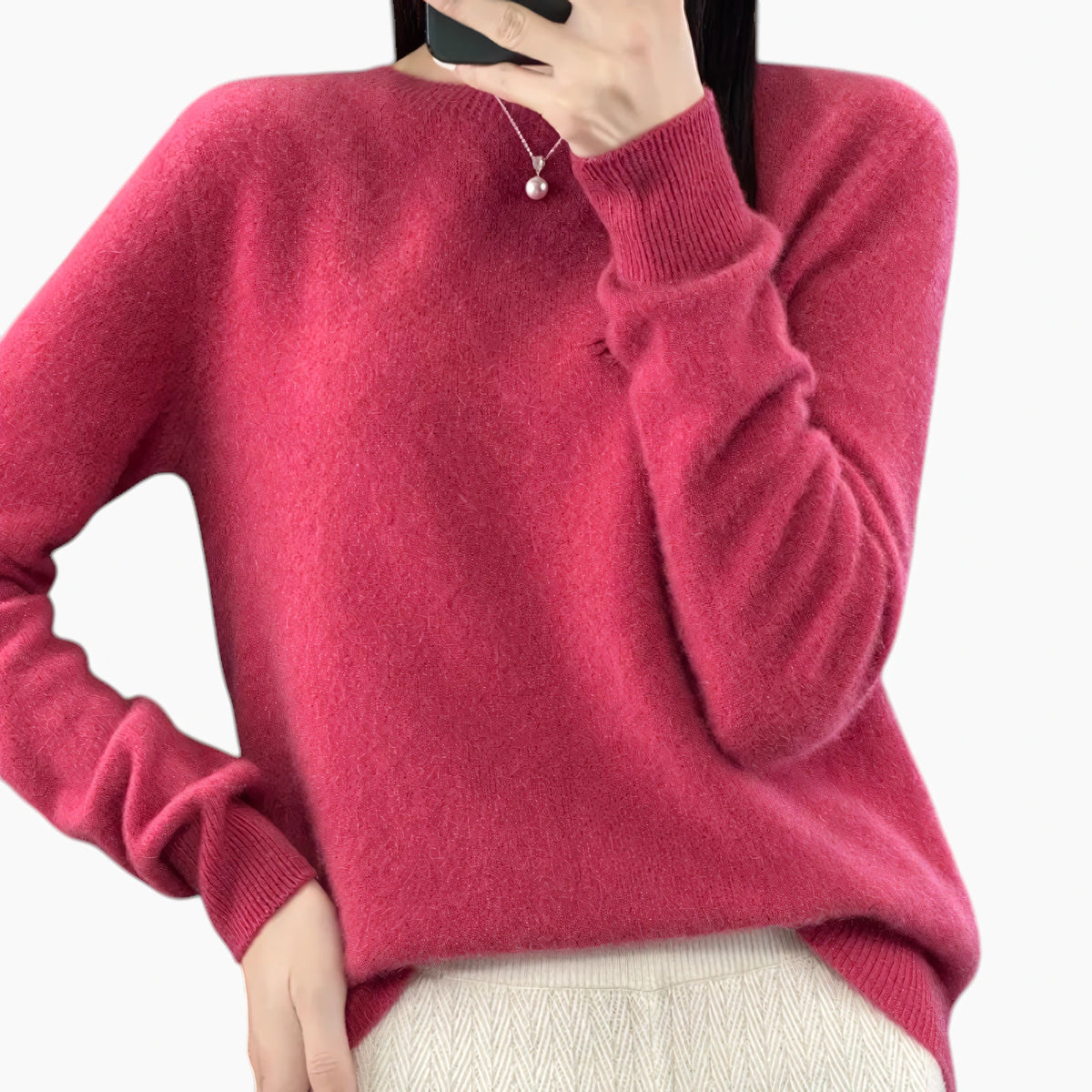 Dame Casual Sweater med Rund Hals