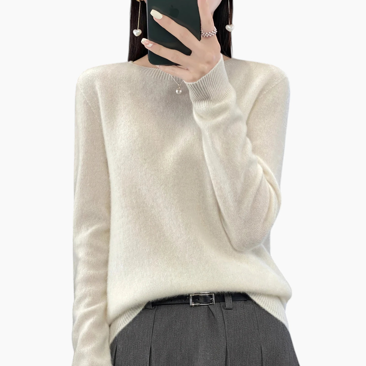Dame Casual Sweater med Rund Hals