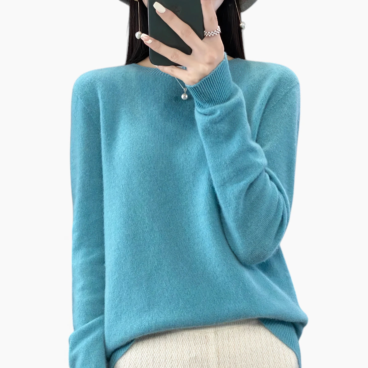 Dame Casual Sweater med Rund Hals