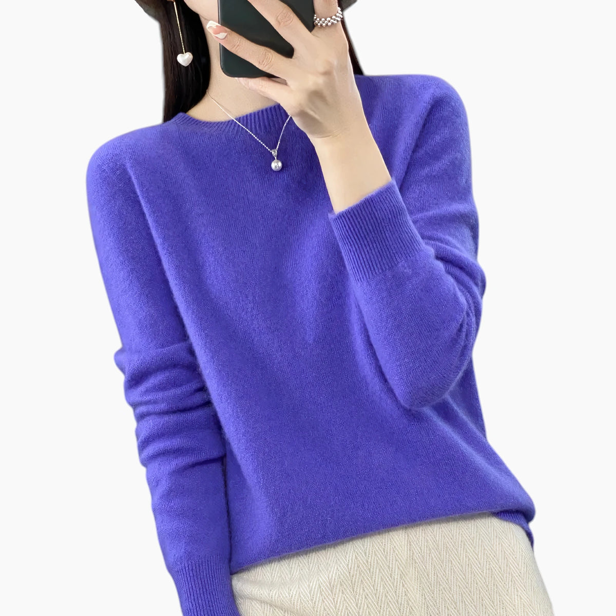 Dame Casual Sweater med Rund Hals