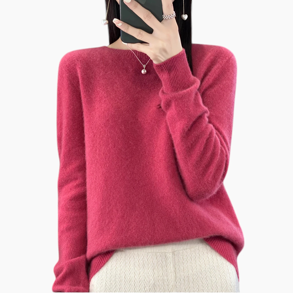 Dame Casual Sweater med Rund Hals