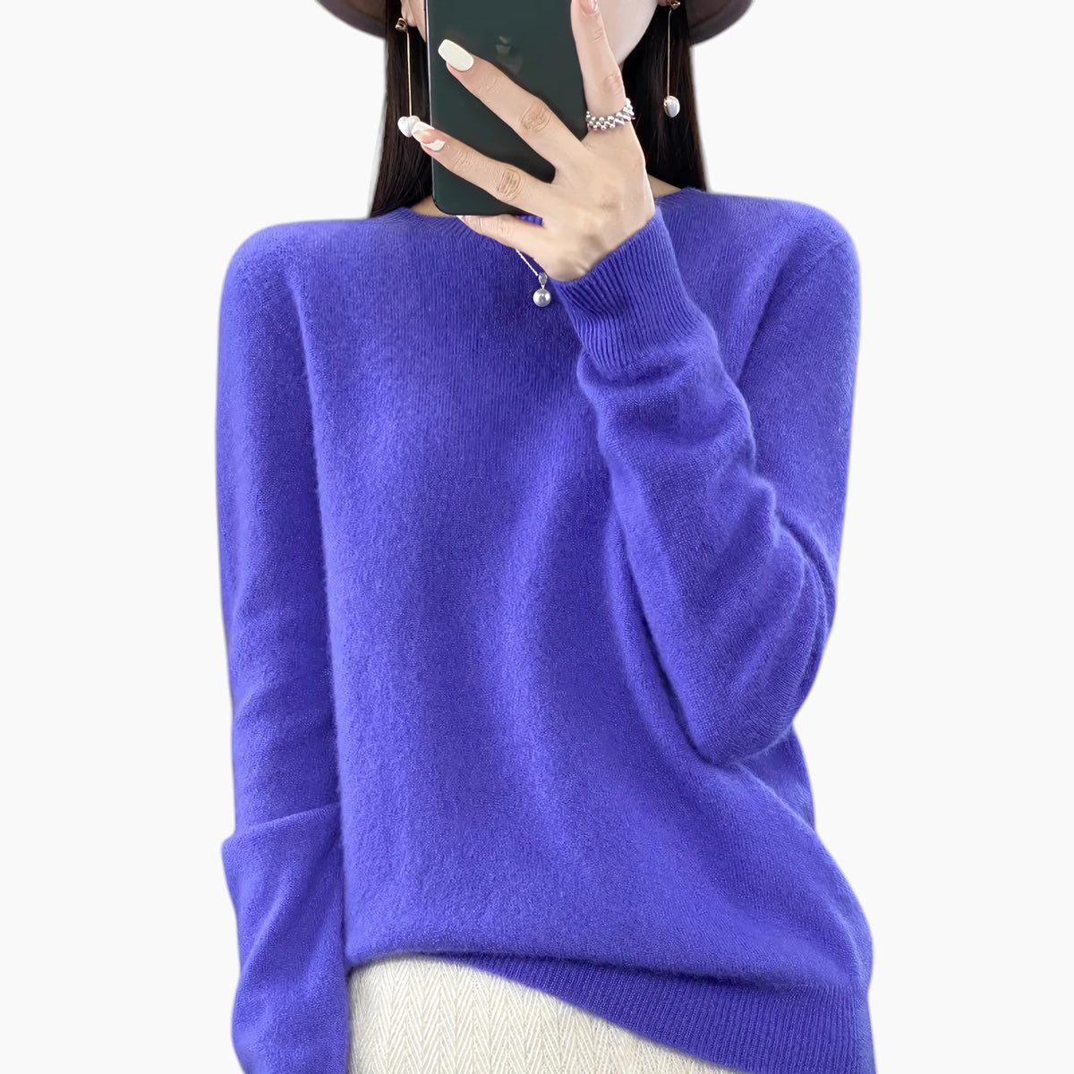 Dame Casual Sweater med Rund Hals