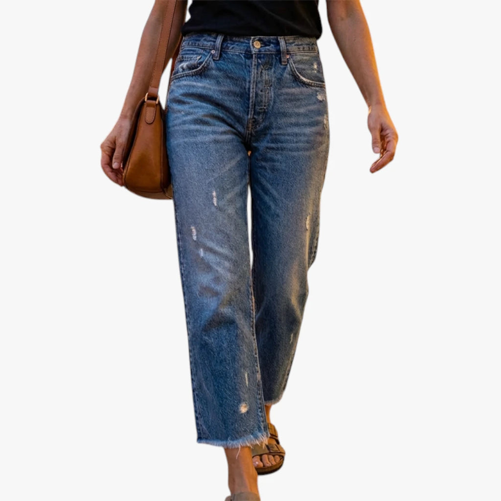 Dame Cropped Jeans med Lommer og Vidde i Benene