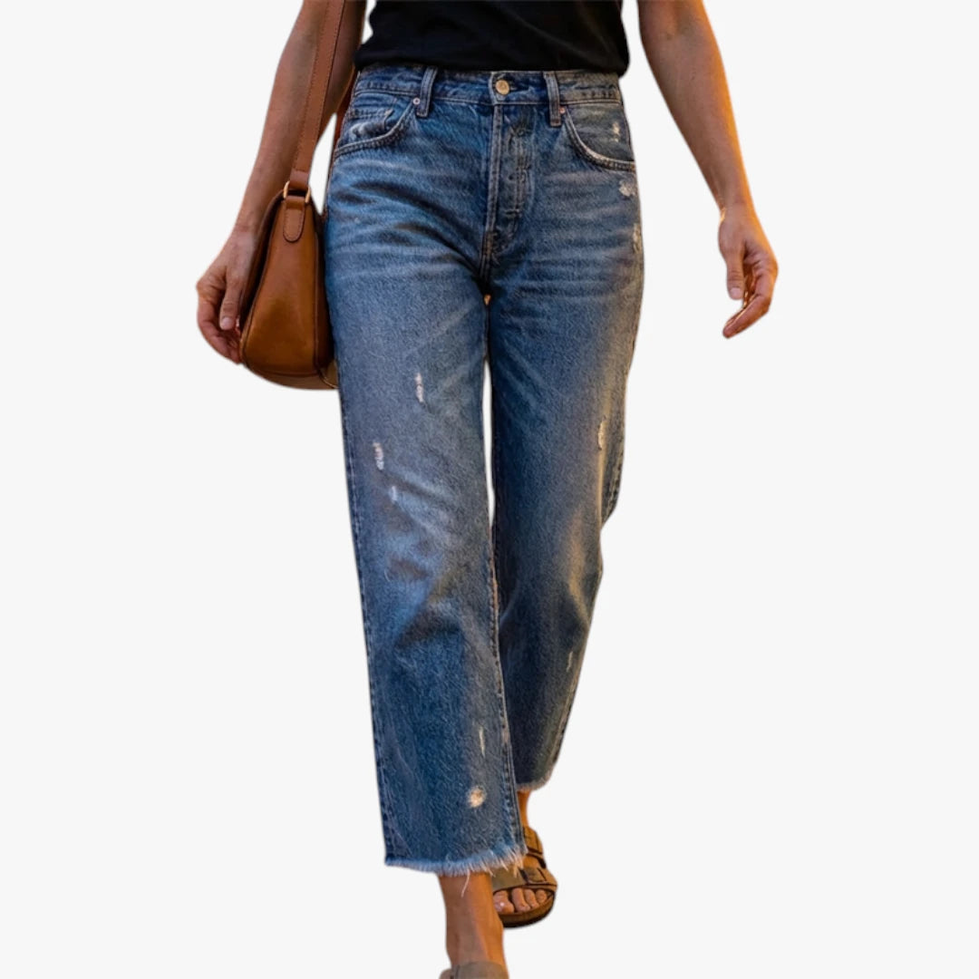 Dame Cropped Jeans med Lommer og Vidde i Benene
