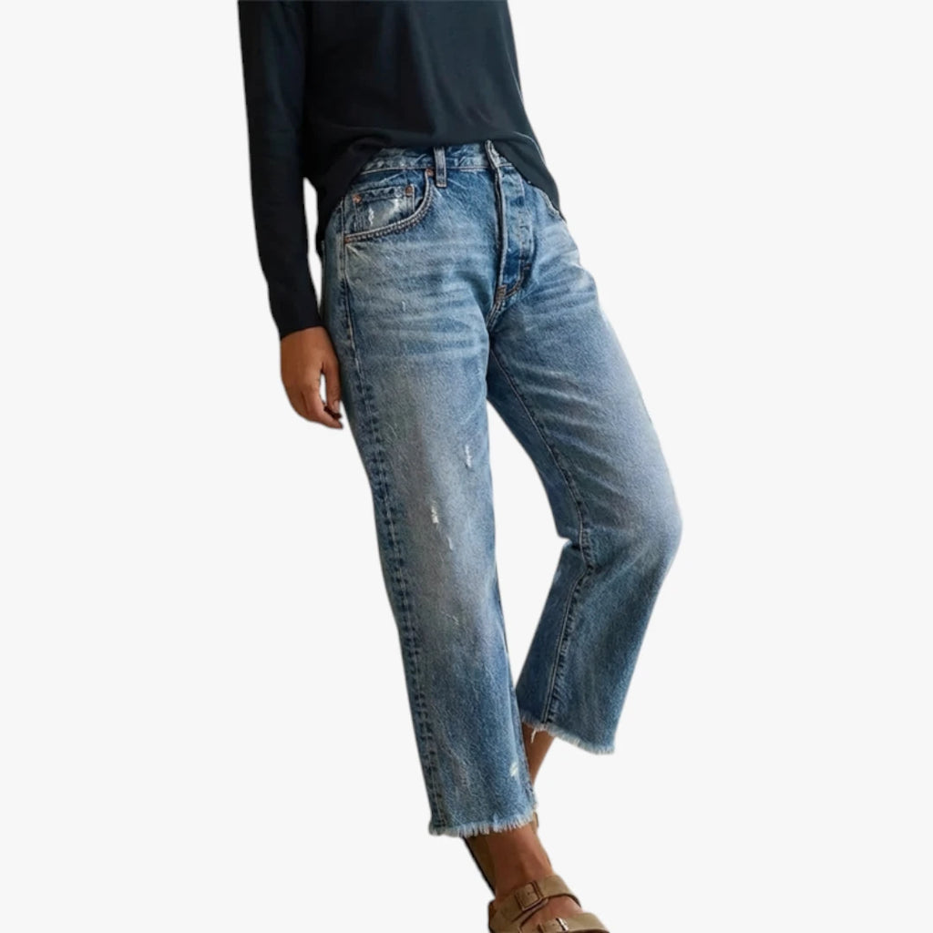 Dame Cropped Jeans med Lommer og Vidde i Benene