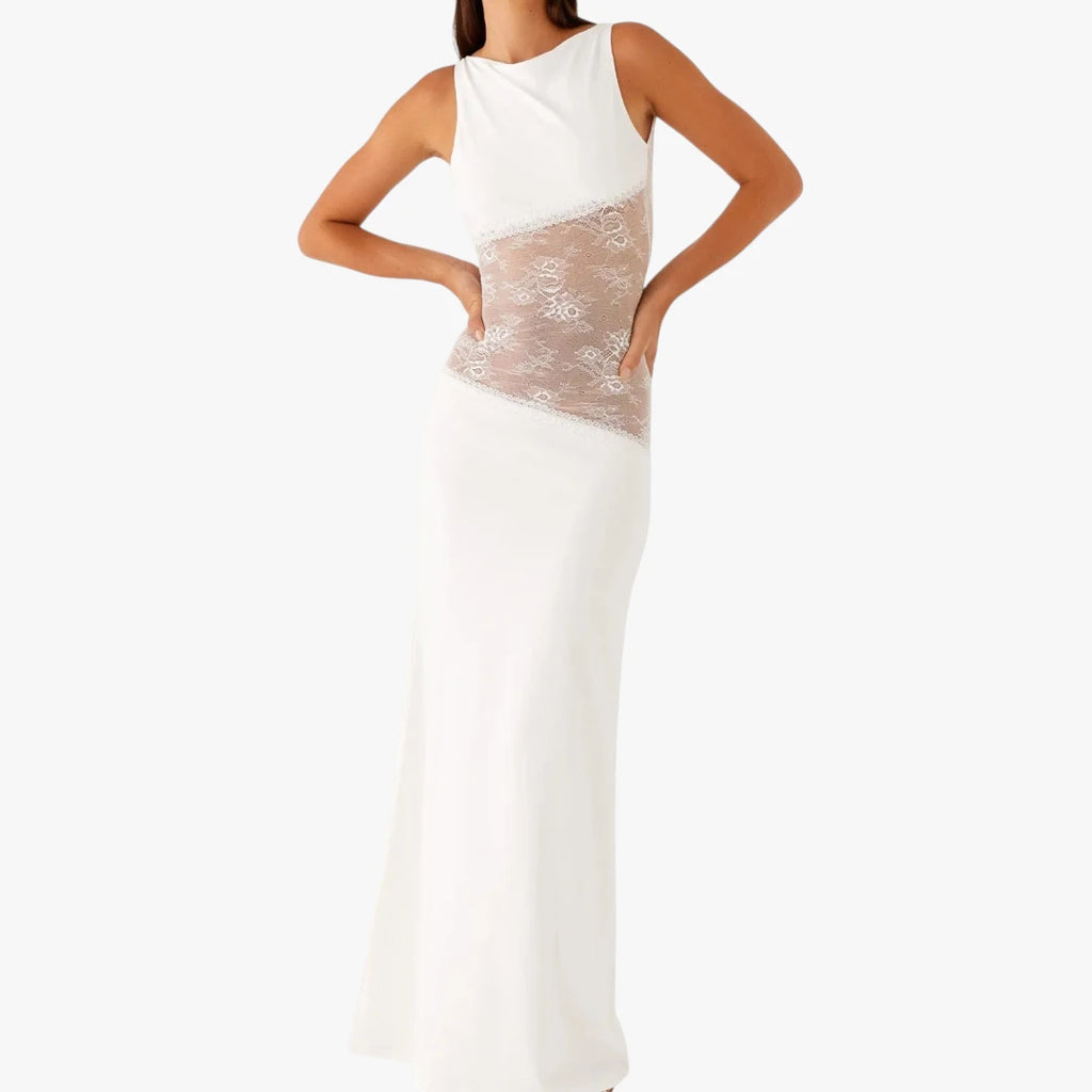 Dame Elegant Maxi Kjole til Bryllup med Blonder Detalje