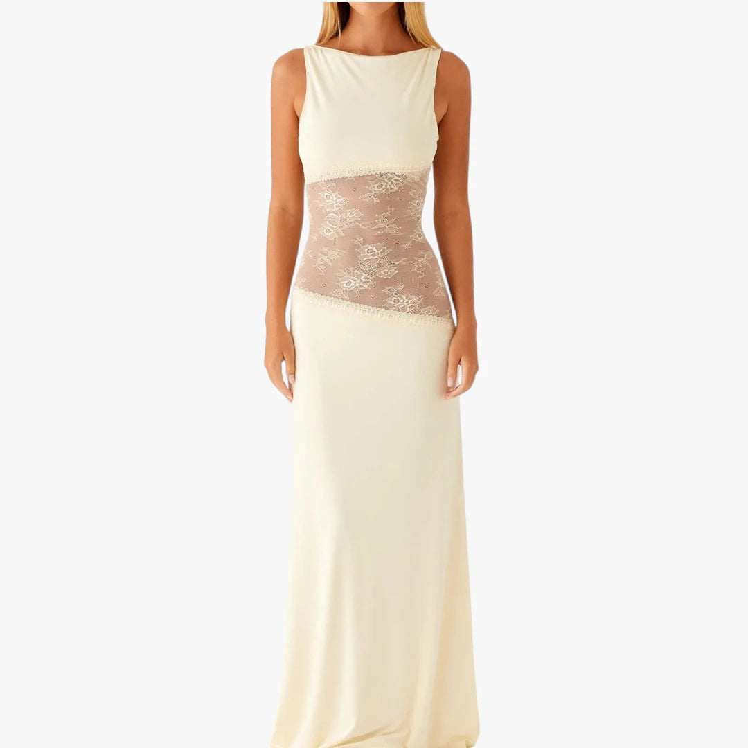Dame Elegant Maxi Kjole til Bryllup med Blonder detalje