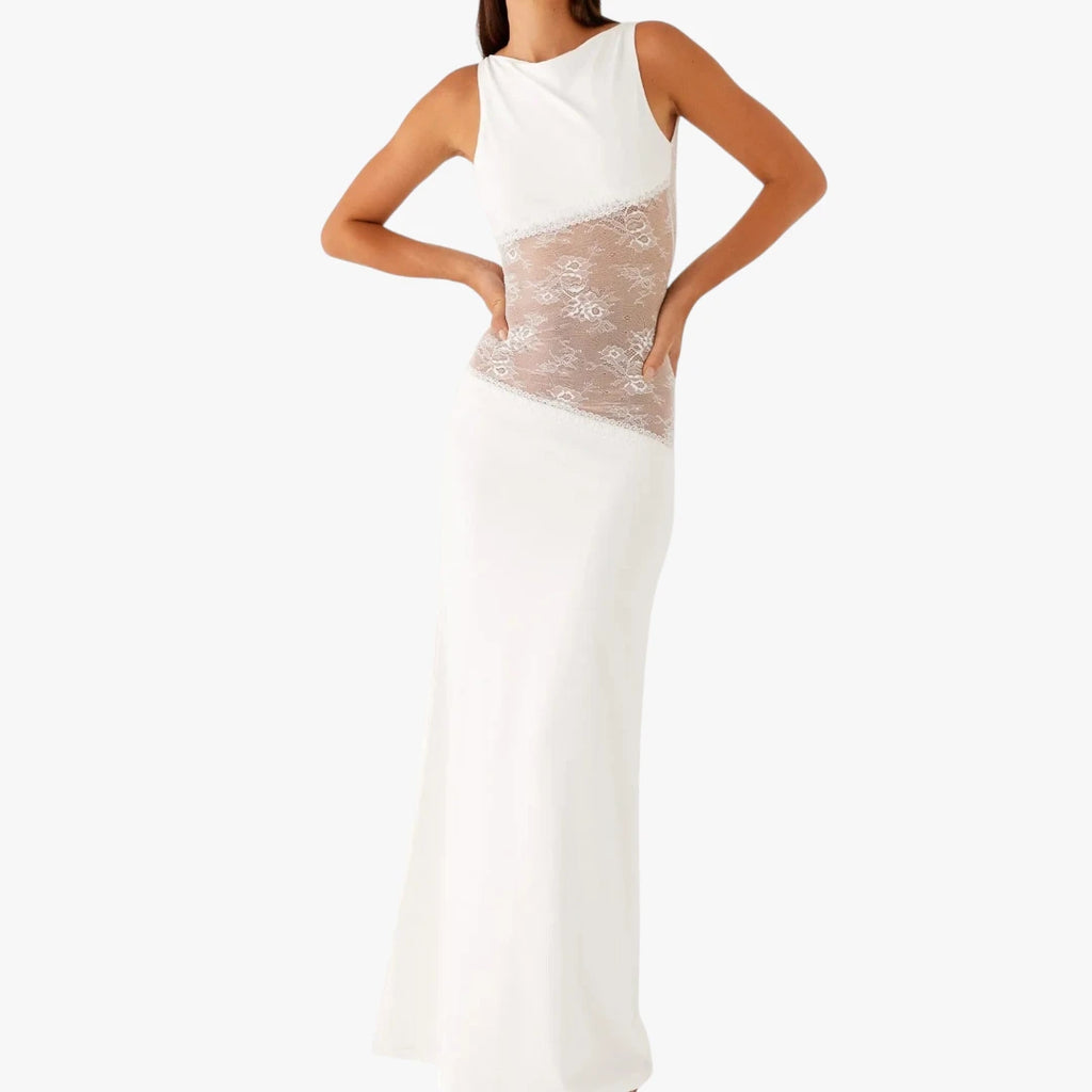 Dame Elegant Maxi Kjole til Bryllup med Blonder detalje