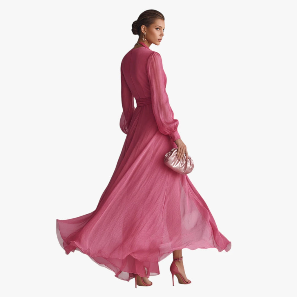 Dame Elegant Maxi Kjole til Bryllup med Lange Ærmer