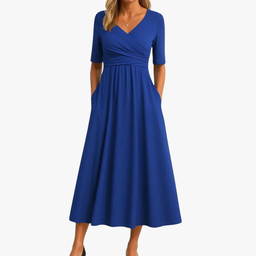 Dame Elegant Midi Sommerkjole med Cross-over Detalje