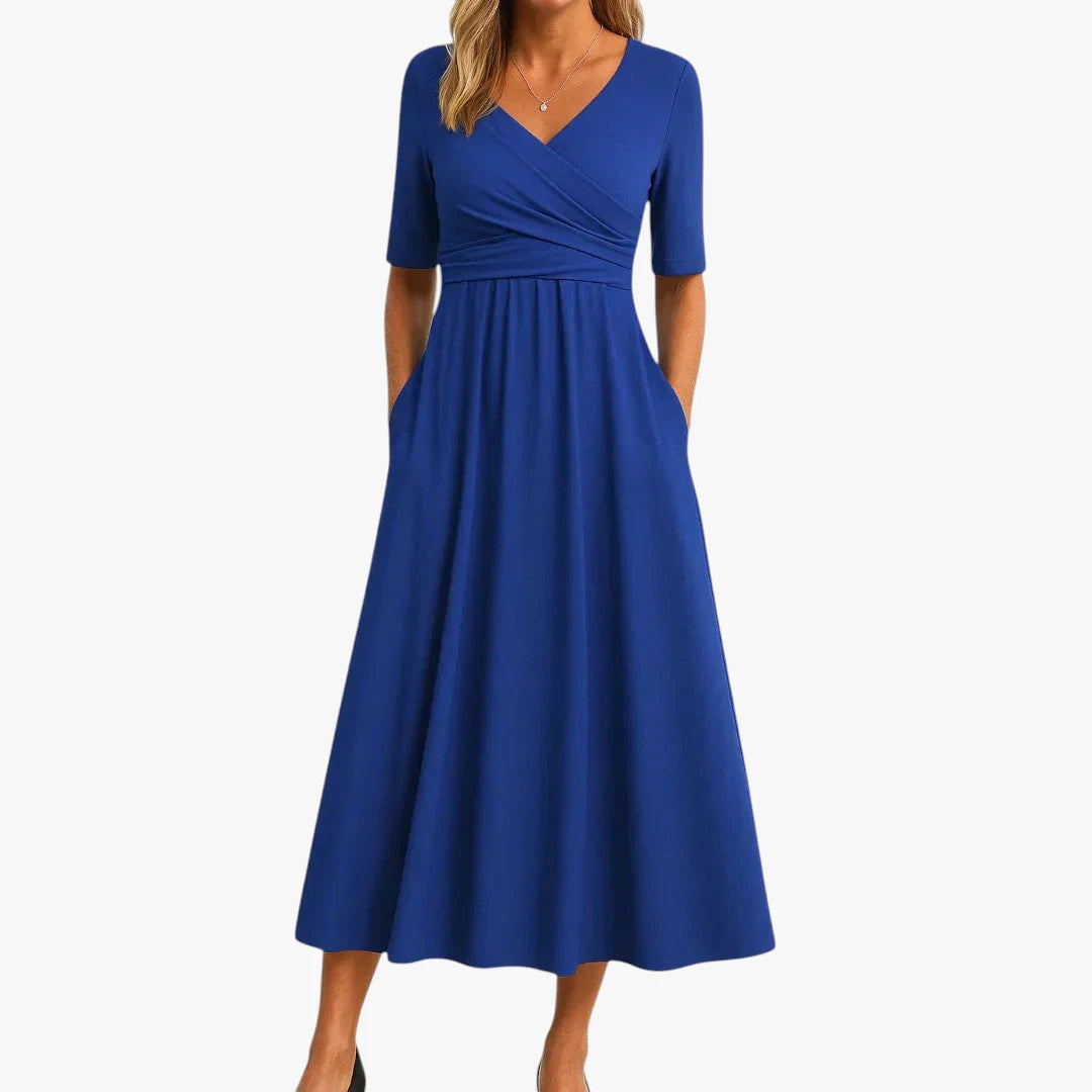 Dame Elegant Midi Sommerkjole med Cross-over Detalje