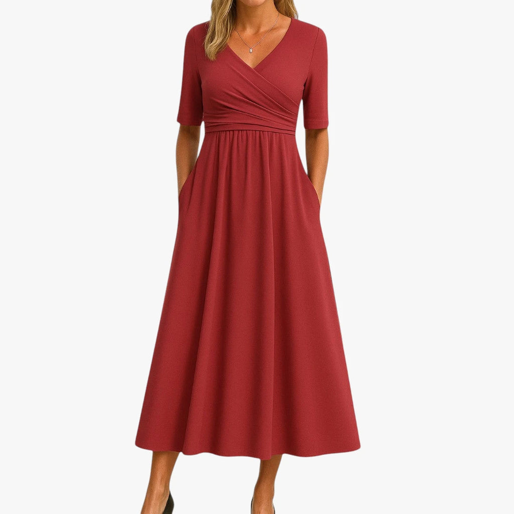 Dame Elegant Midi Sommerkjole med Cross-over Detalje