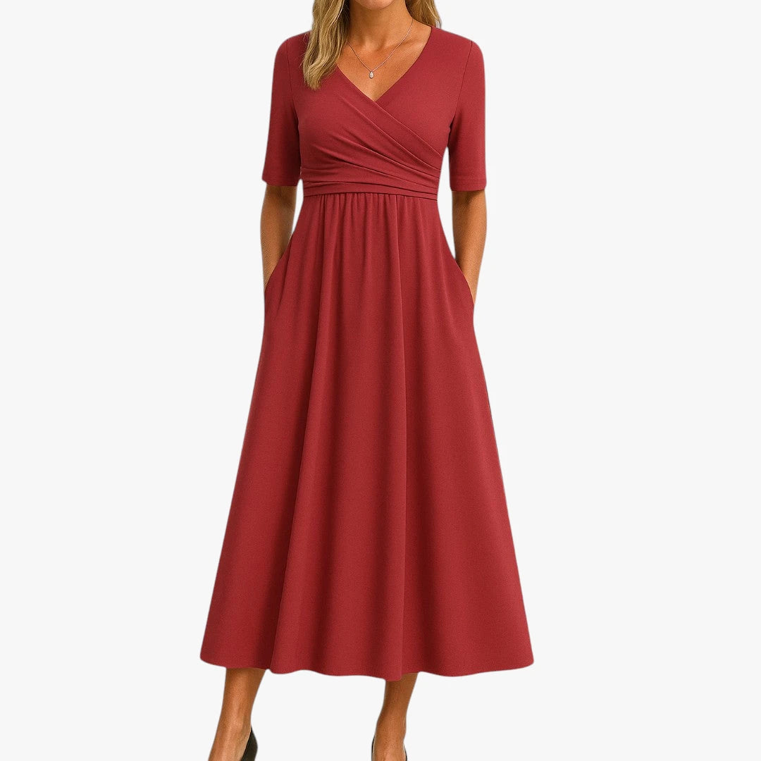 Dame Elegant Midi Sommerkjole med Cross-over Detalje