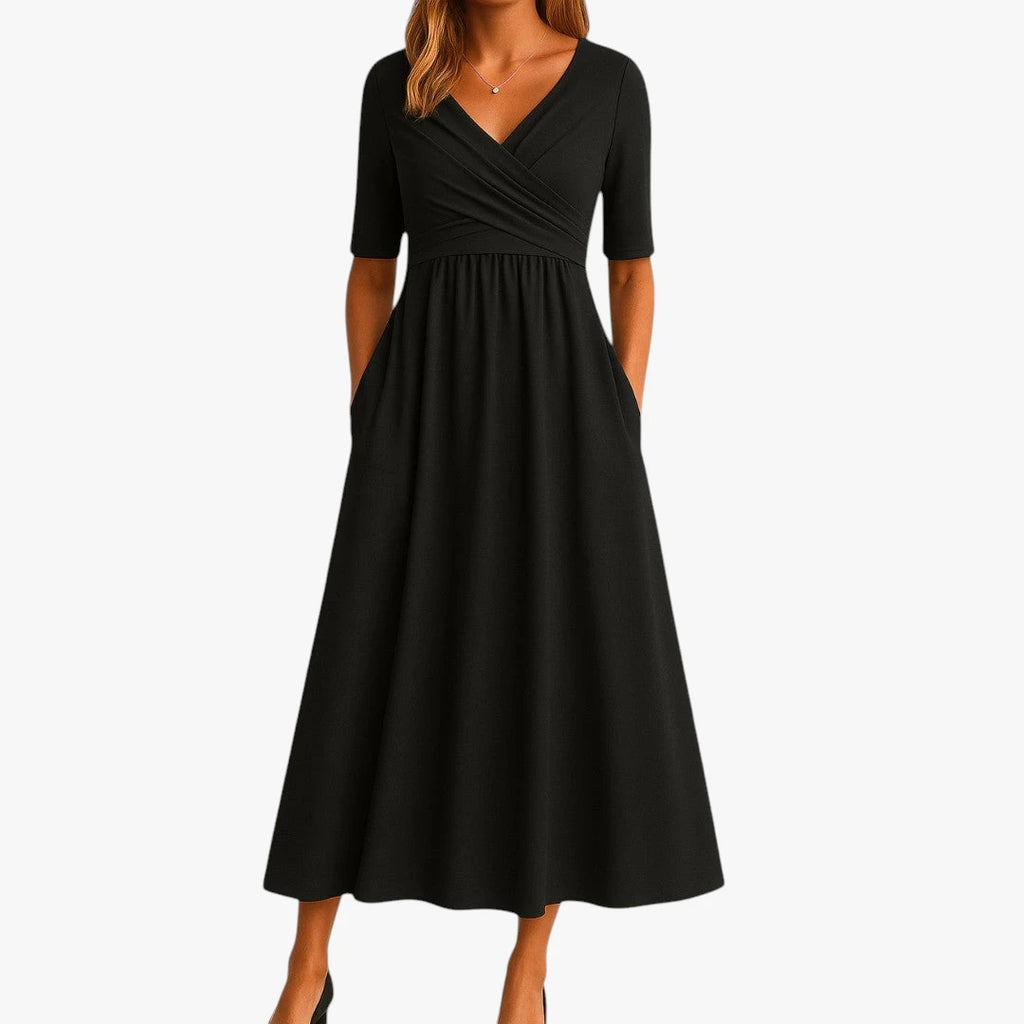 Dame Elegant Midi Sommerkjole med Cross-over Detalje
