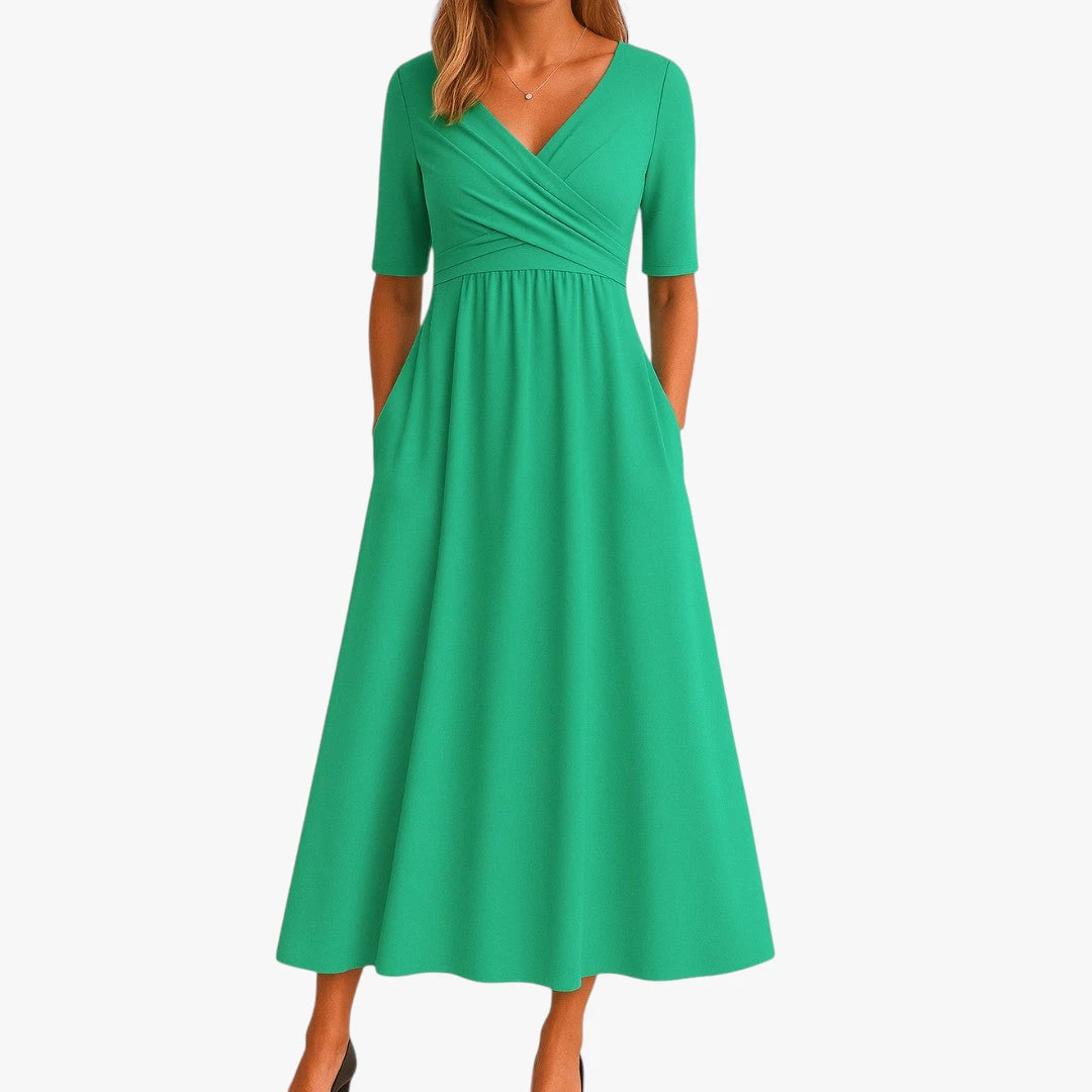 Dame Elegant Midi Sommerkjole med Cross-over Detalje