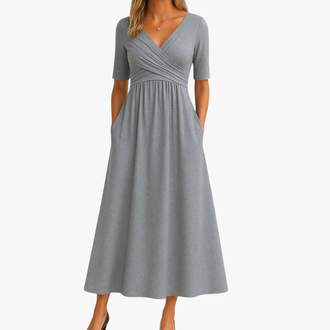Dame Elegant Midi Sommerkjole med Cross-over Detalje