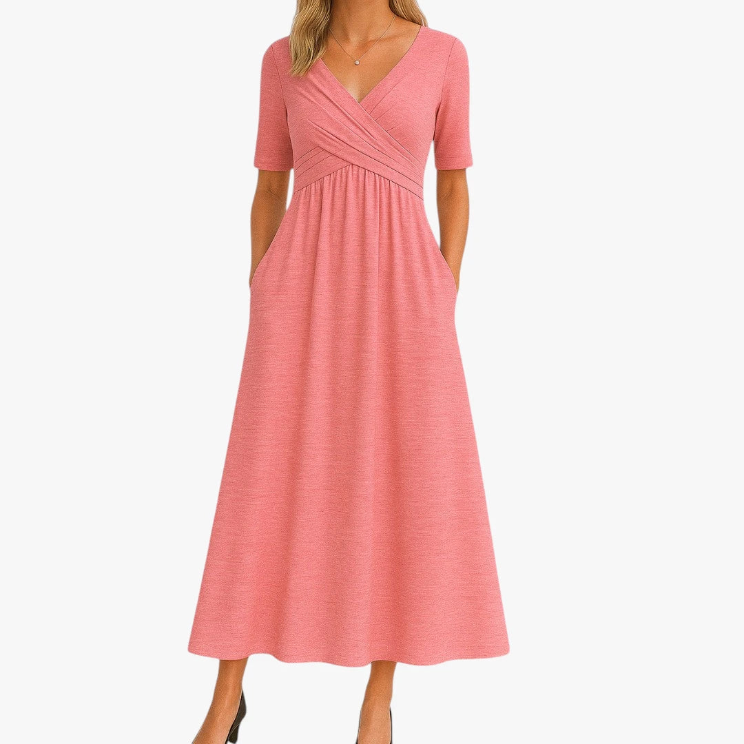 Dame Elegant Midi Sommerkjole med Cross-over Detalje