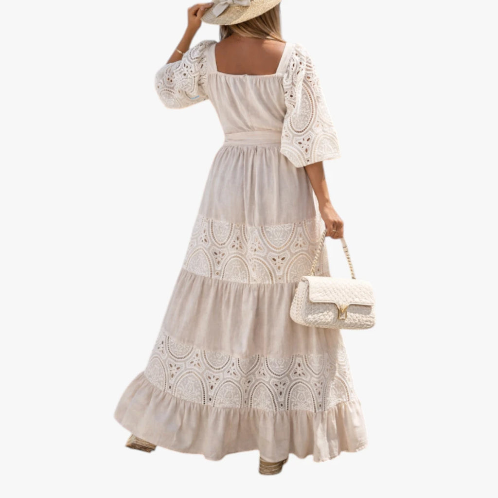 Dame Elegant Maxi Sommerkjole med Firkantig Hals og Bælte